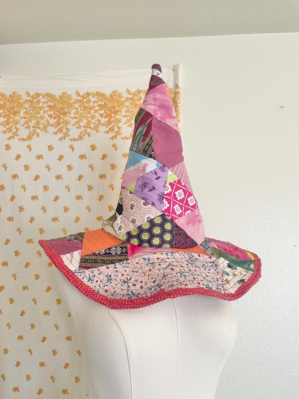 Handmade Patchwork Good Witch Hat OOAK Quilted Folk Art Halloween Costume